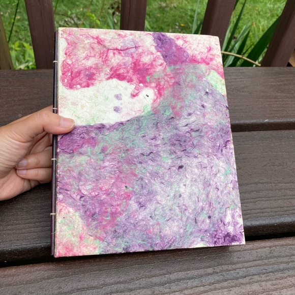 NWT Vintage Handcrafted Nepalese Lokta Tree Paper Purple Green Cover Sketchbook - Picture 2 of 16